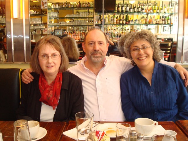 Janet Hutchings, Steve Steinbock, and Linda Landrigan during Edgar week. (Photo courtesy of R.T. and Kiti Lawton.)