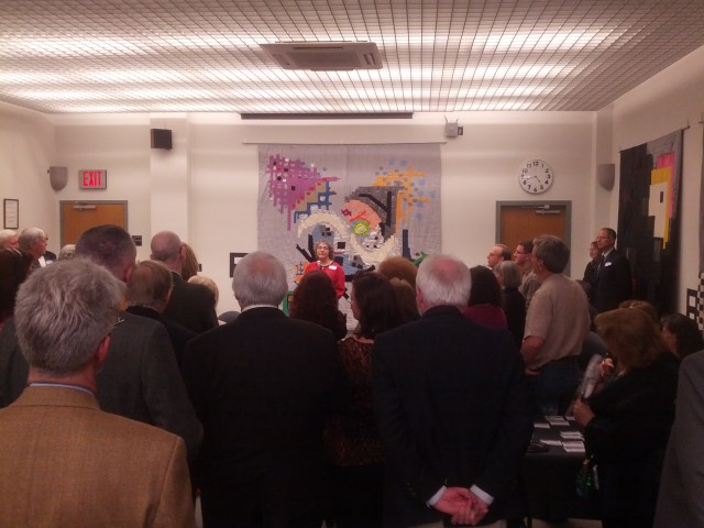 The crowd listens as Linda Landrigan, editor of AHMM, congratulates our Edgar and Agatha nominees, and EQMM Readers Award Winners. (Photo courtesy of Dale Andrews.)