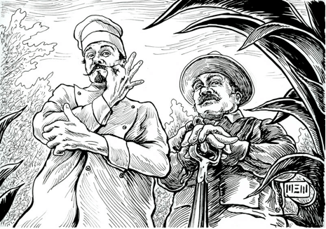 The Chef is a friend who is a dentist, actor, and filmmaker; the other guy didn’t show, so I made him up for "Murder in the Pineapple Pit"